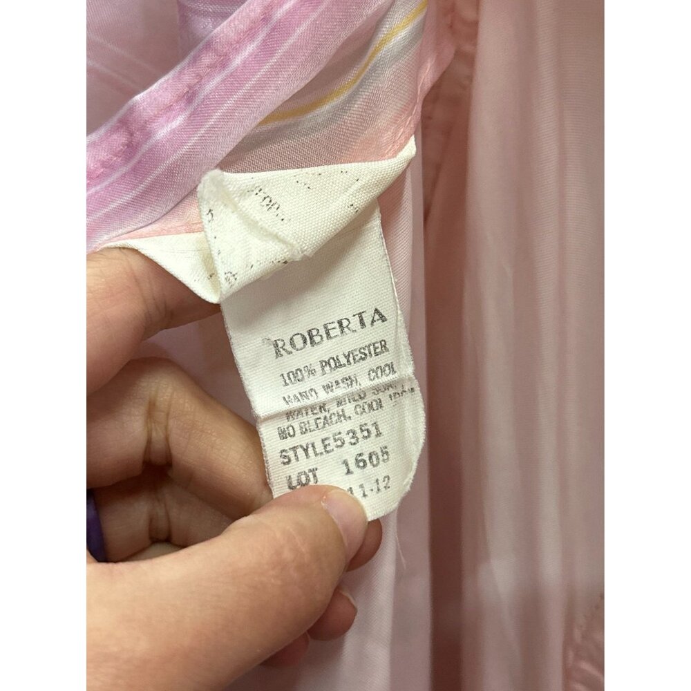 Vtg 80s Cotton Candy Pink Striped Puff Shoulder Party Dress Fairy kawaii 12 - Picture 3 of 7